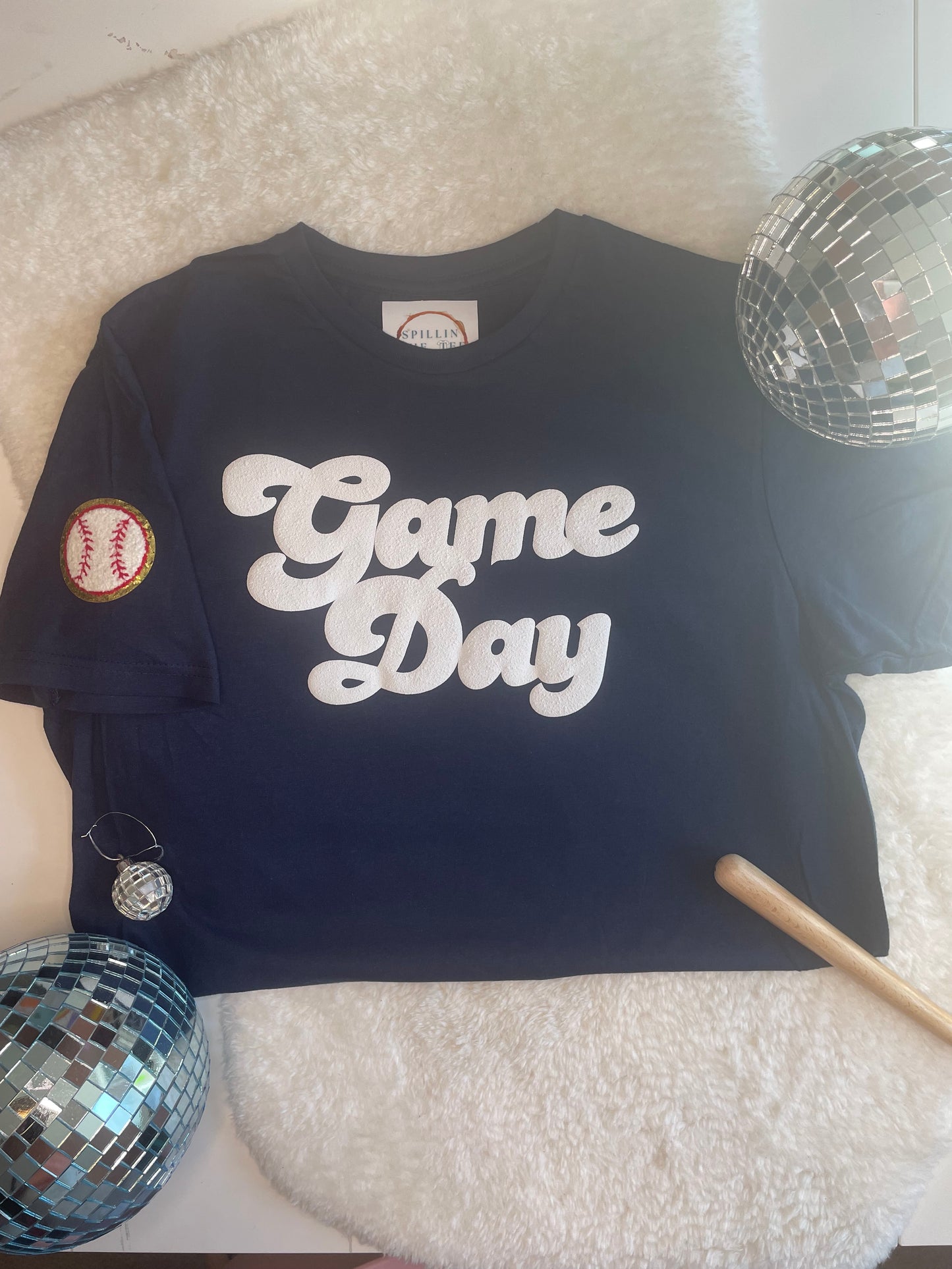 Game Day with chenille baseball tee