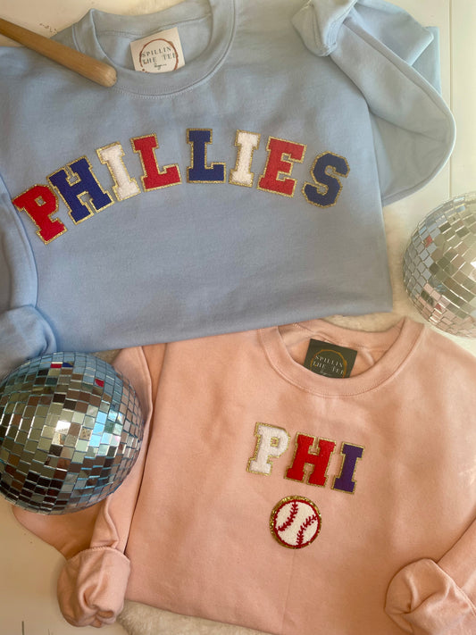 Phillies varsity glitter patch pullovers
