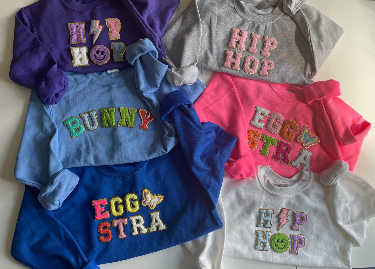 Eggstra glitter varsity letters Easter/Spring kids shirts