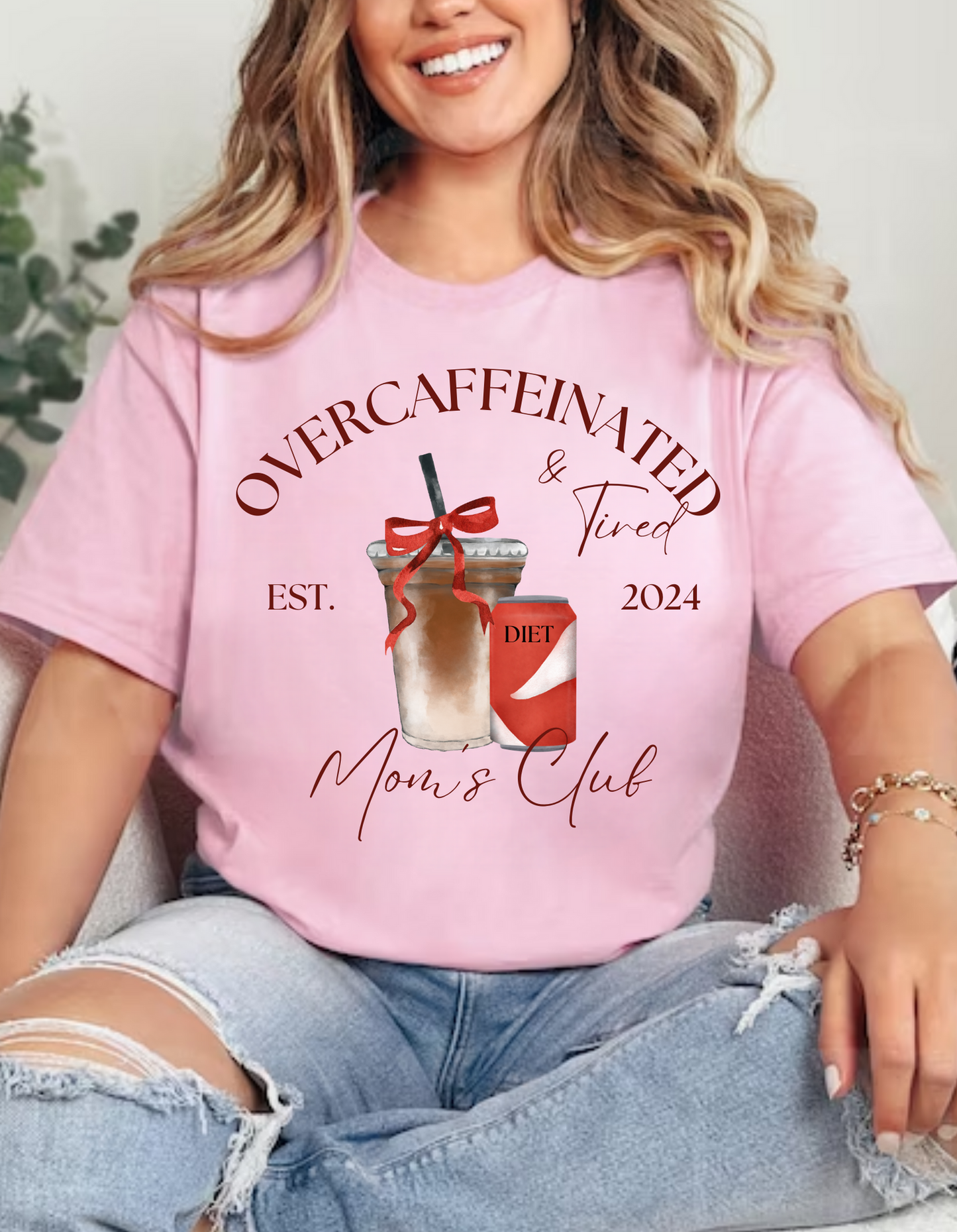 Overcaffeinated and Tired Mom's Club Adult Tees