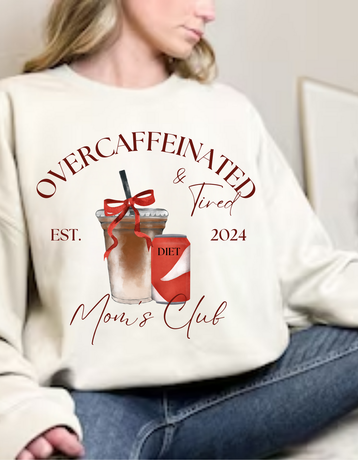 Overcaffeinated and Tired Moms Social Club Adult Pullovers